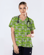 St Patrick's Day Lucky Clover Nurse Scrub Top - Scrubloop