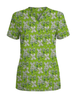 St Patrick's Day Lucky Clover Nurse Scrub Top - Scrubloop