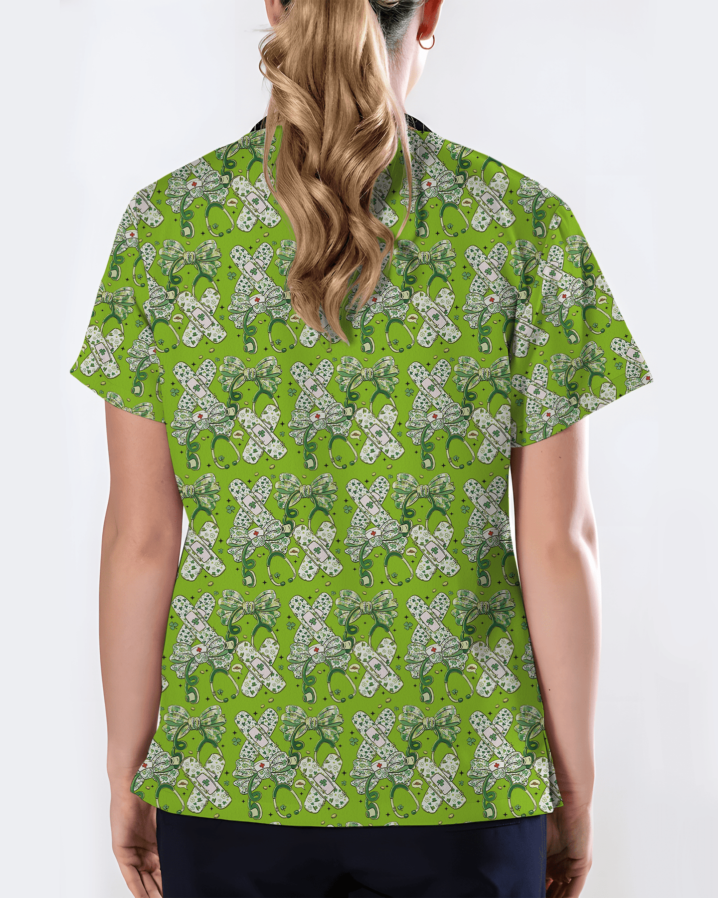 St Patrick's Day Lucky Clover Nurse Scrub Top - Scrubloop