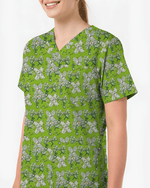 St Patrick's Day Lucky Clover Nurse Scrub Top - Scrubloop