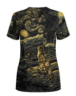 Starry Night Van Gogh Cat Nurse Scrub Top - Scrubloop