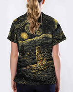 Starry Night Van Gogh Cat Nurse Scrub Top - Scrubloop
