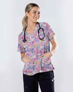 Strawberry Cat Floral Nursing Scrub Top - Scrubloop