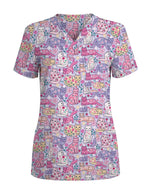 Strawberry Cat Floral Nursing Scrub Top - Scrubloop