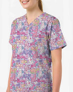 Strawberry Cat Floral Nursing Scrub Top - Scrubloop