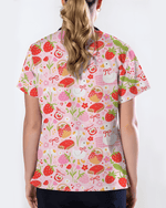 Strawberry Sunday Sweet Picnic Vibes Women Scrub Top - Scrubloop