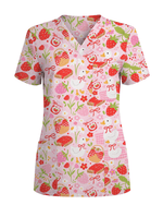 Strawberry Sunday Sweet Picnic Vibes Women Scrub Top - Scrubloop
