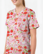 Strawberry Sunday Sweet Picnic Vibes Women Scrub Top - Scrubloop