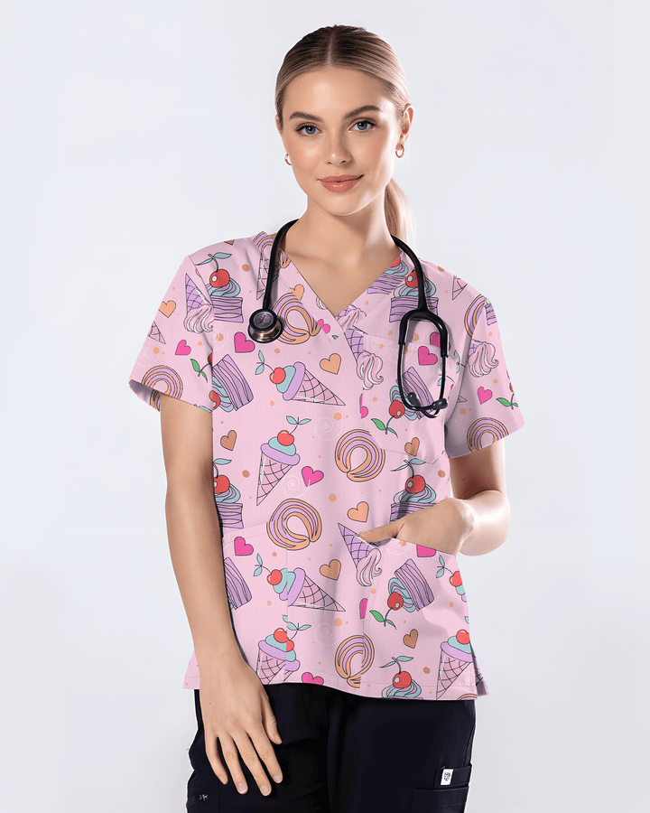 Sugar Rush Sweet Candy Spark Women Scrub Top