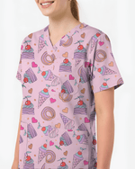 Sugar Rush Sweet Candy Spark Women Scrub Top - Scrubloop