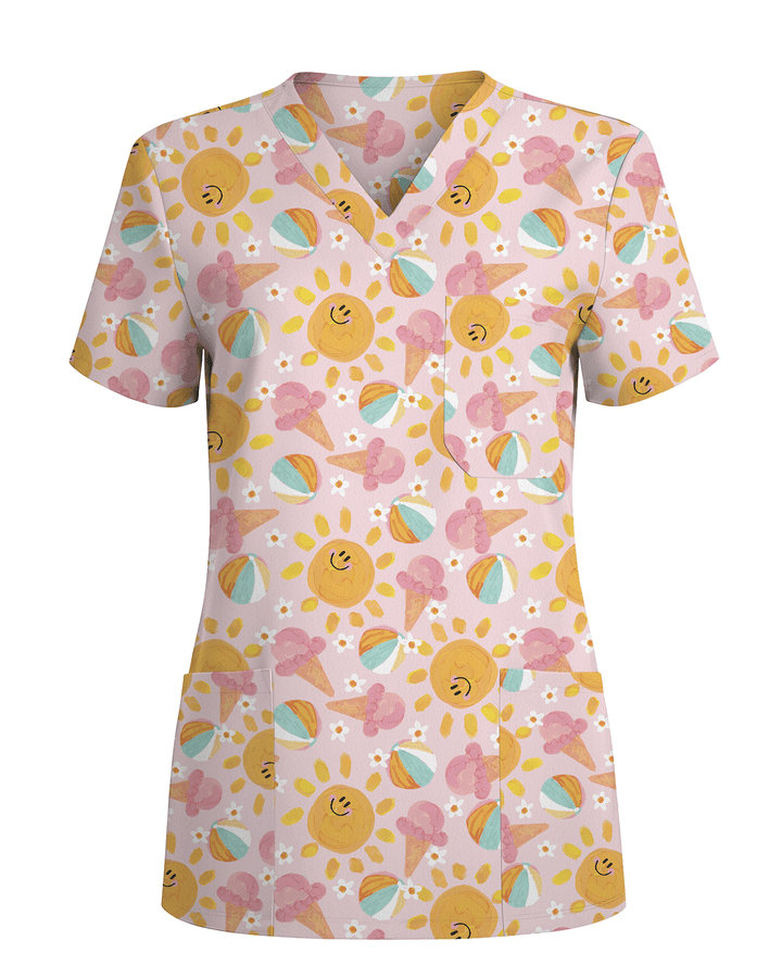 Summer Vibes Tropical Sunshine Mood Women Scrub Top