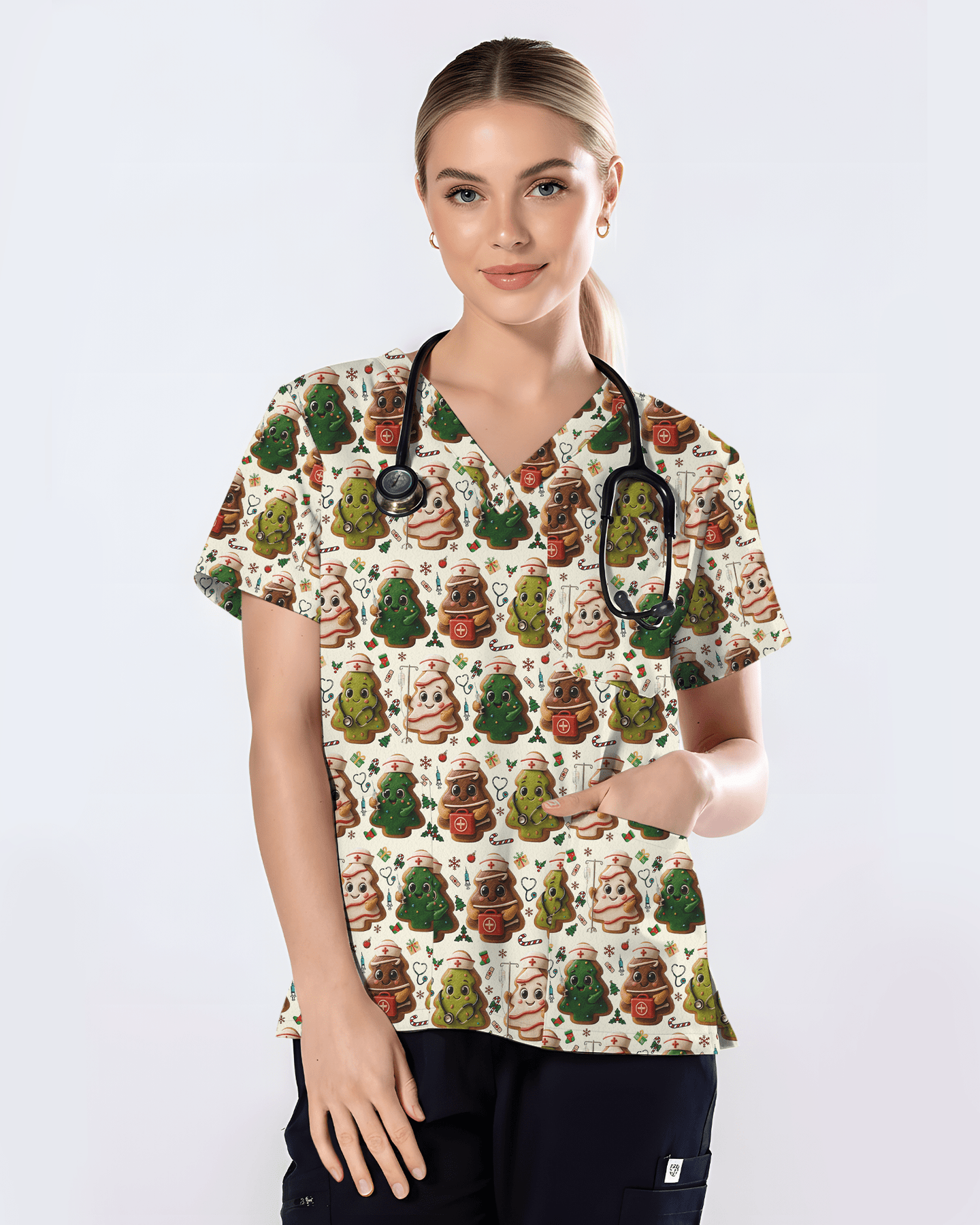 Sweet Christmas Tree Cookie Nurse Scrub Top - Scrubloop