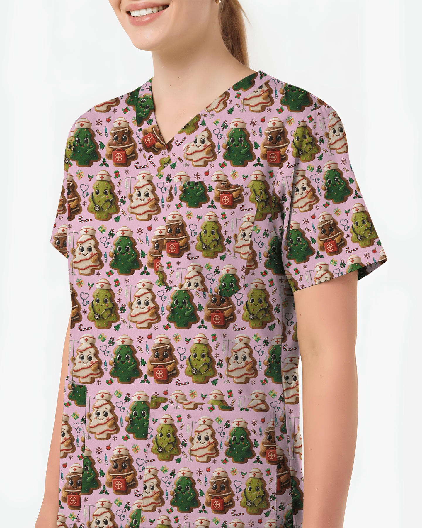 Sweet Christmas Tree Cookie Nurse Scrub Top - Scrubloop