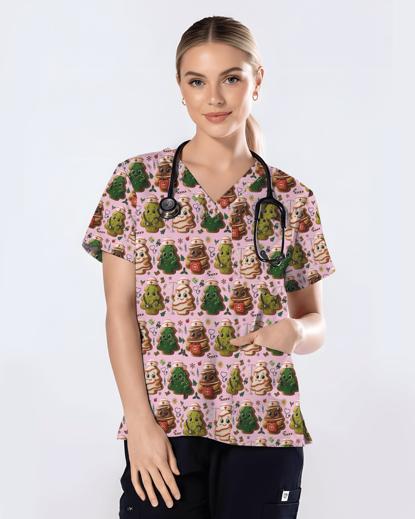Sweet Christmas Tree Cookie Nurse Scrub Top - Scrubloop