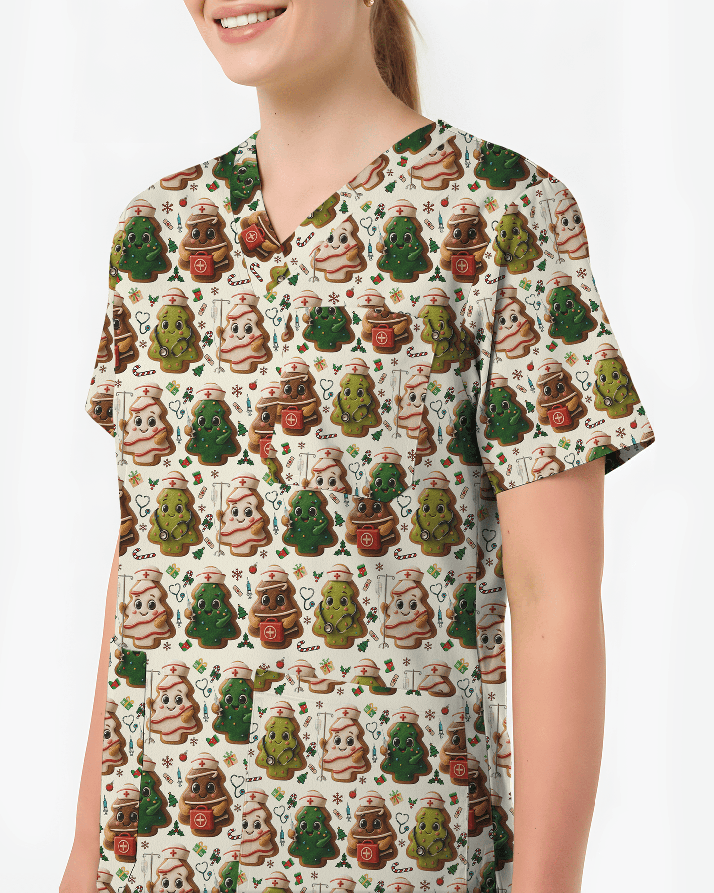 Sweet Christmas Tree Cookie Nurse Scrub Top - Scrubloop