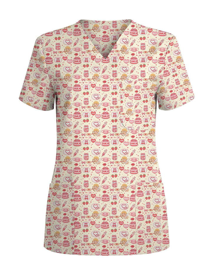 Sweet Cupid Cake Berry Valentine Scrub Top