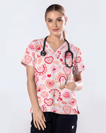 Sweet Heart Charming Love Motif Women Scrub Top - Scrubloop