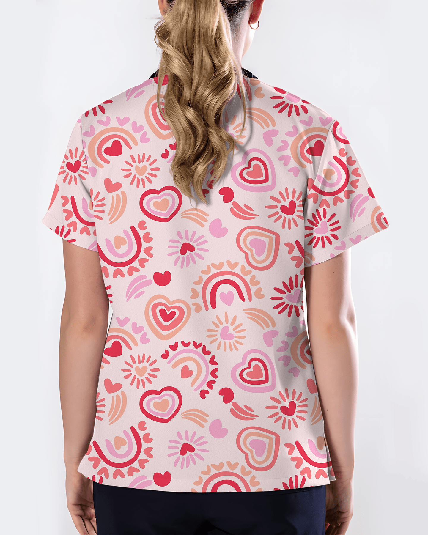 Sweet Heart Charming Love Motif Women Scrub Top - Scrubloop