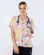 Sweet Pastel Candy Watercolor Nurse Scrub Top - Scrubloop