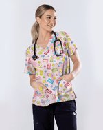 Sweet Pastel Candy Watercolor Nurse Scrub Top - Scrubloop