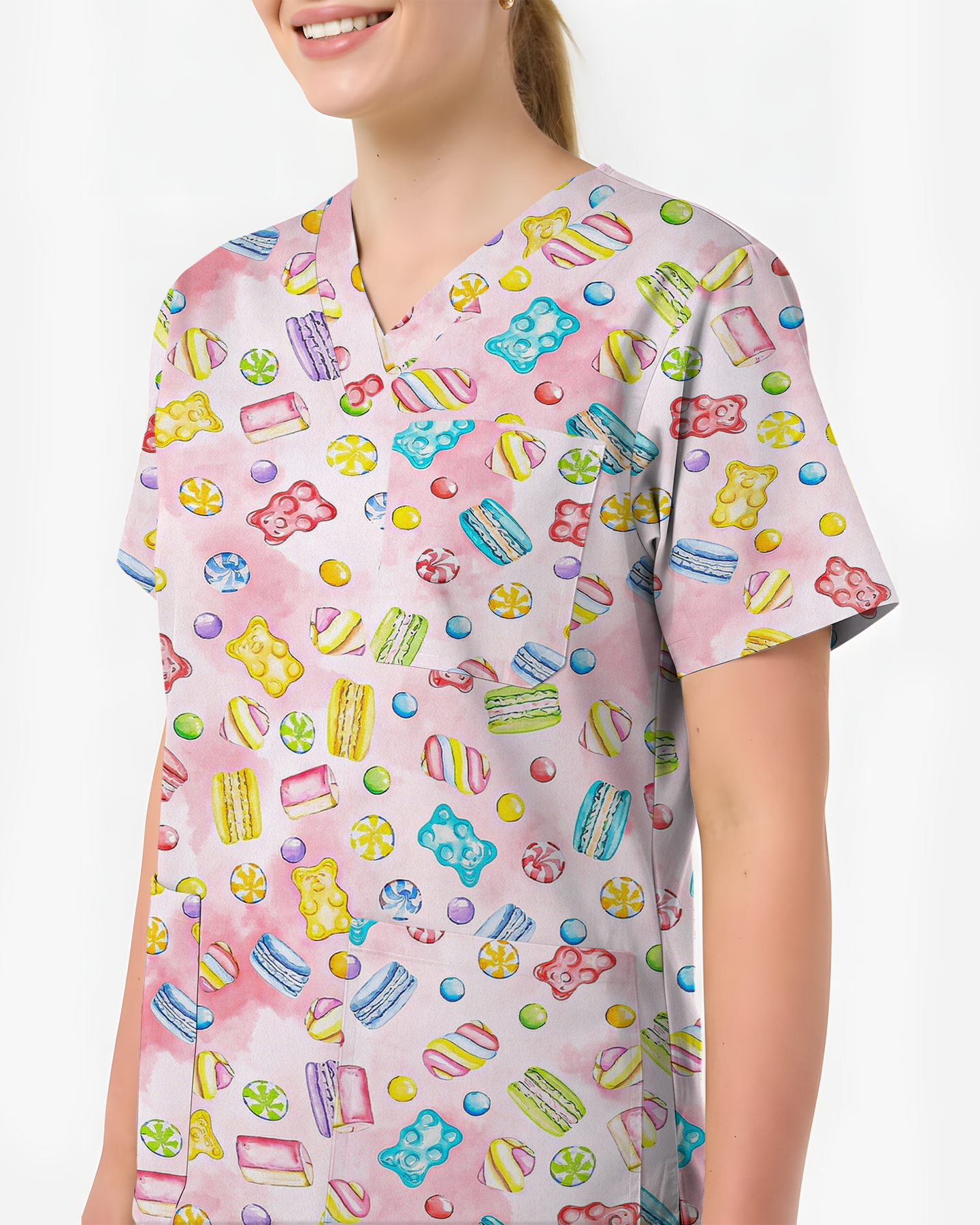 Sweet Pastel Candy Watercolor Nurse Scrub Top - Scrubloop
