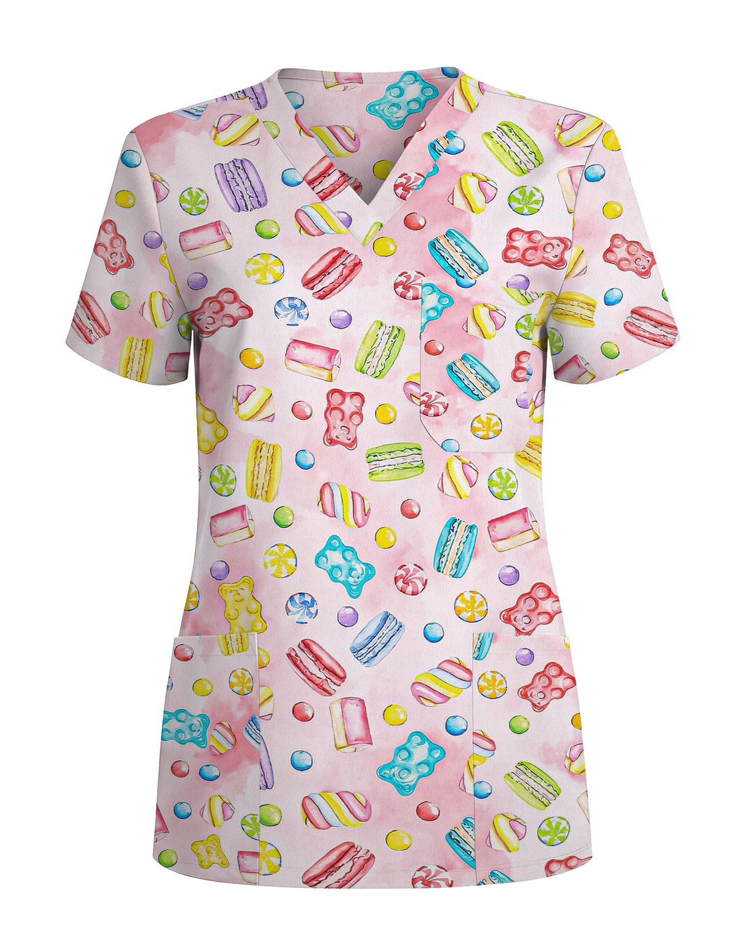 Sweet Pastel Candy Watercolor Nurse Scrub Top - Scrubloop