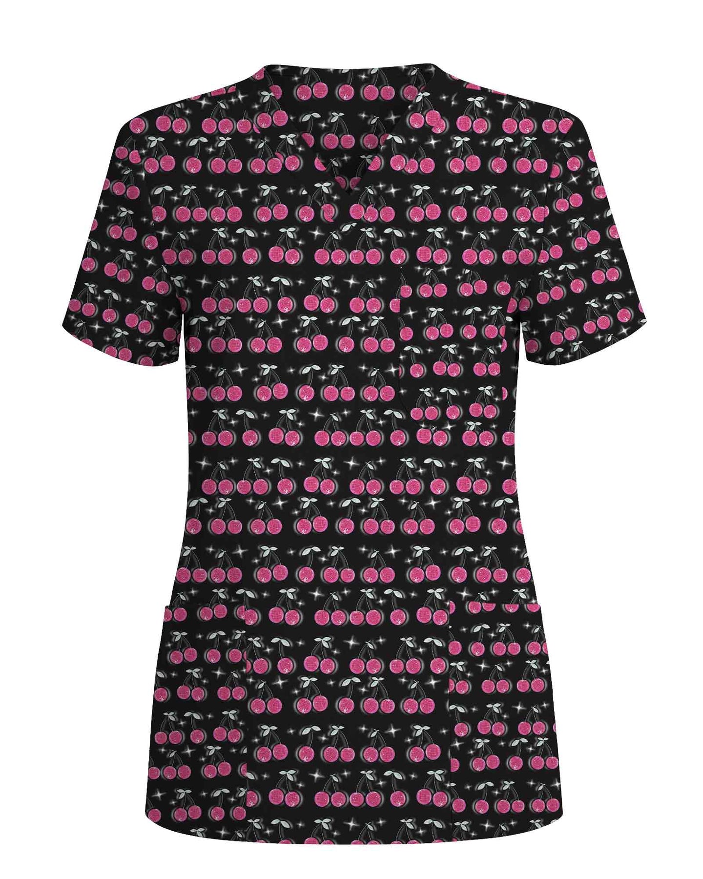 Sweet Pink Cherry Sparkle Nurse Scrub Top - Scrubloop