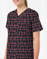 Sweet Pink Cherry Sparkle Nurse Scrub Top - Scrubloop
