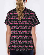 Sweet Pink Cherry Sparkle Nurse Scrub Top - Scrubloop