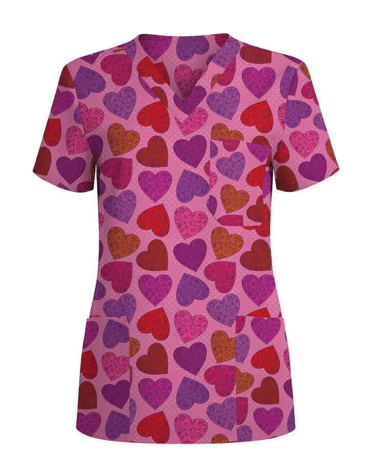 Swirling Hearts Valentine Medical Scrub Top