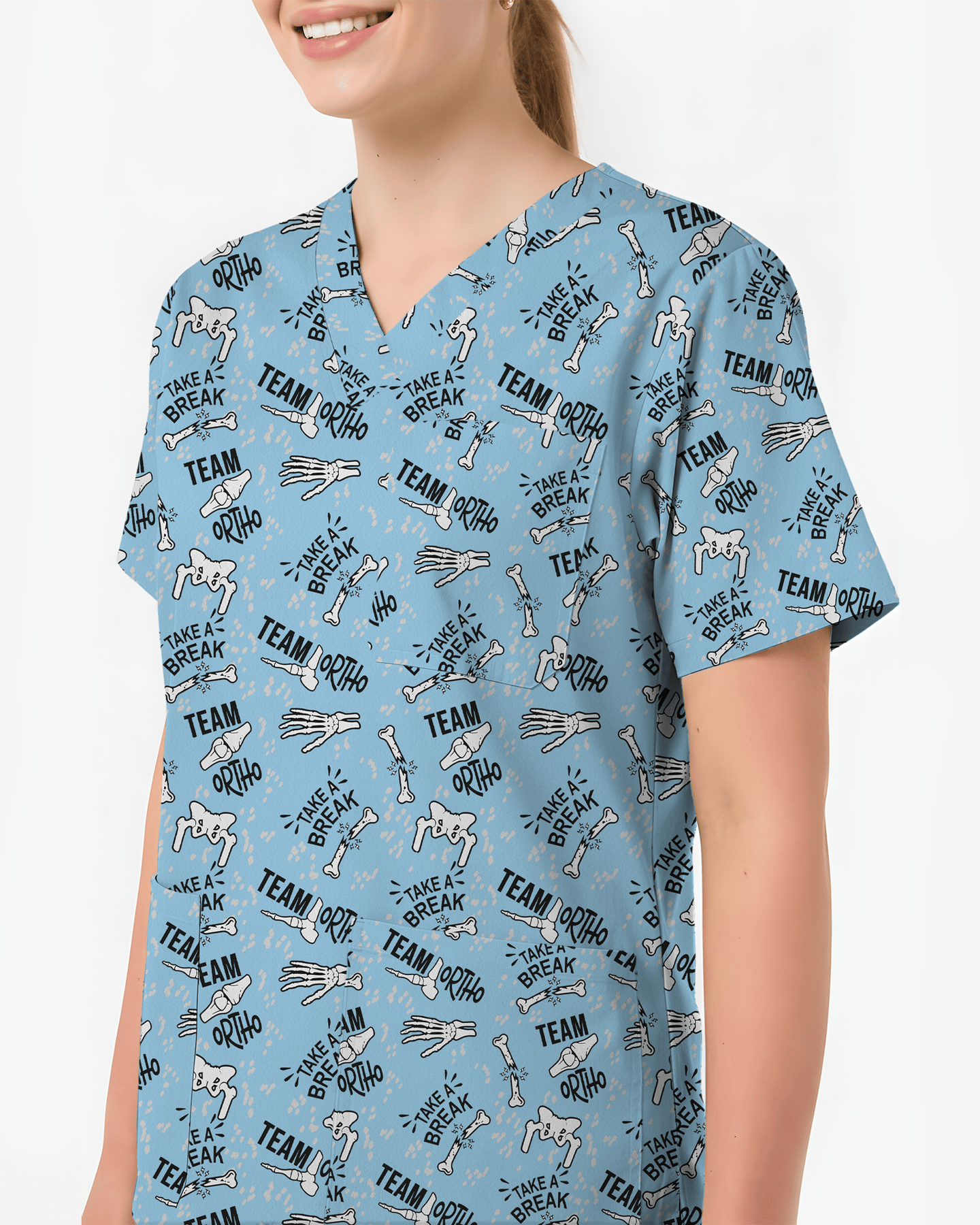 Team Ortho Bone Fracture Funny Nurse Scrub Top - Scrubloop