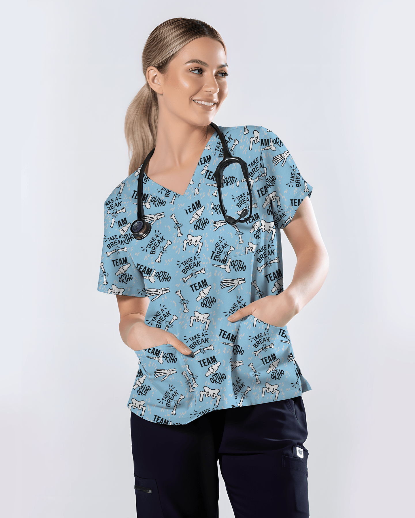 Team Ortho Bone Fracture Funny Nurse Scrub Top - Scrubloop