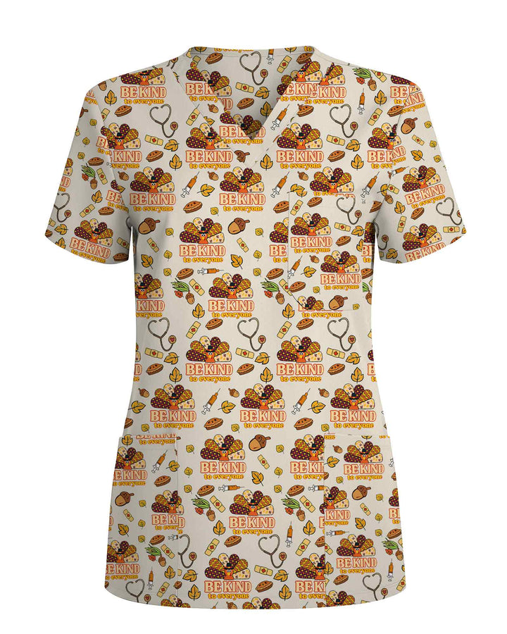 Thanksgiving Be Kind Turkey Medical Scrub Top
