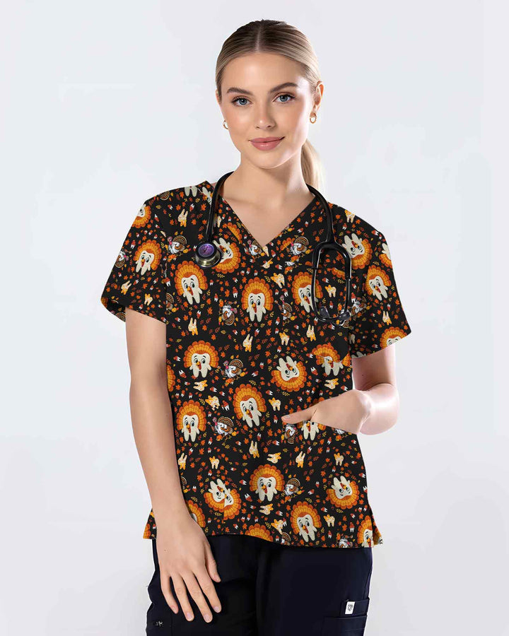 Thanksgiving Tooth Dental Scrub Top