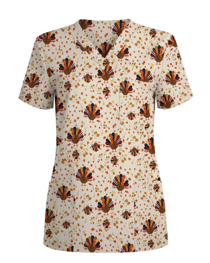 Thanksgiving Turkey Fall Scrub Top