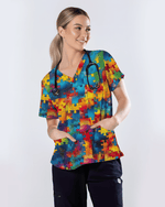 Tie-Dye Autism Awareness Puzzle Nurse Scrub Top - Scrubloop
