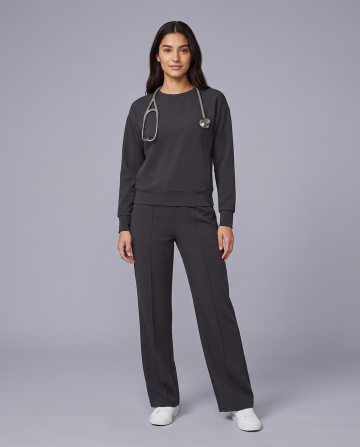Long-Sleeve Crew-Neck Top Pewter