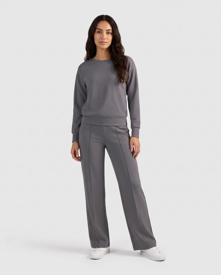 Long-Sleeve Crew-Neck Top Heather Gray