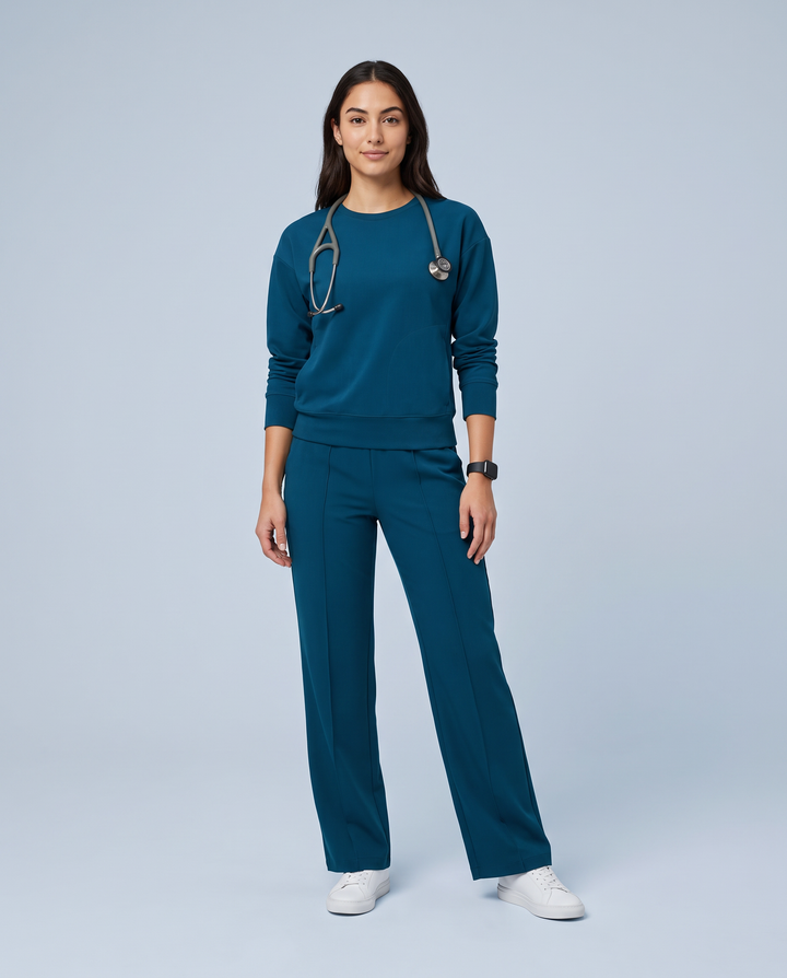 Long-Sleeve Crew-Neck Top Caribbean Blue