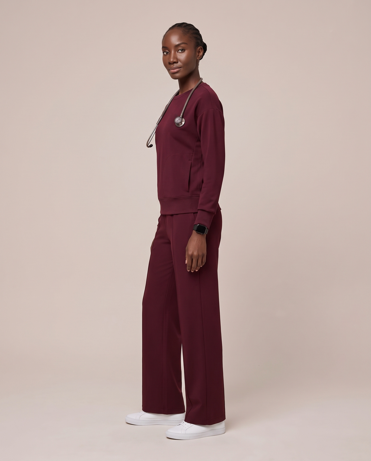Long-Sleeve Crew-Neck Top Burgundy
