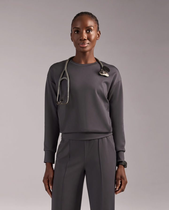Long-Sleeve Crew-Neck Top Pewter