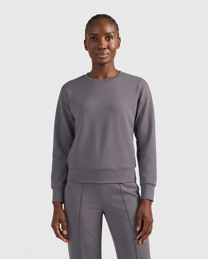 Long-Sleeve Crew-Neck Top Heather Gray