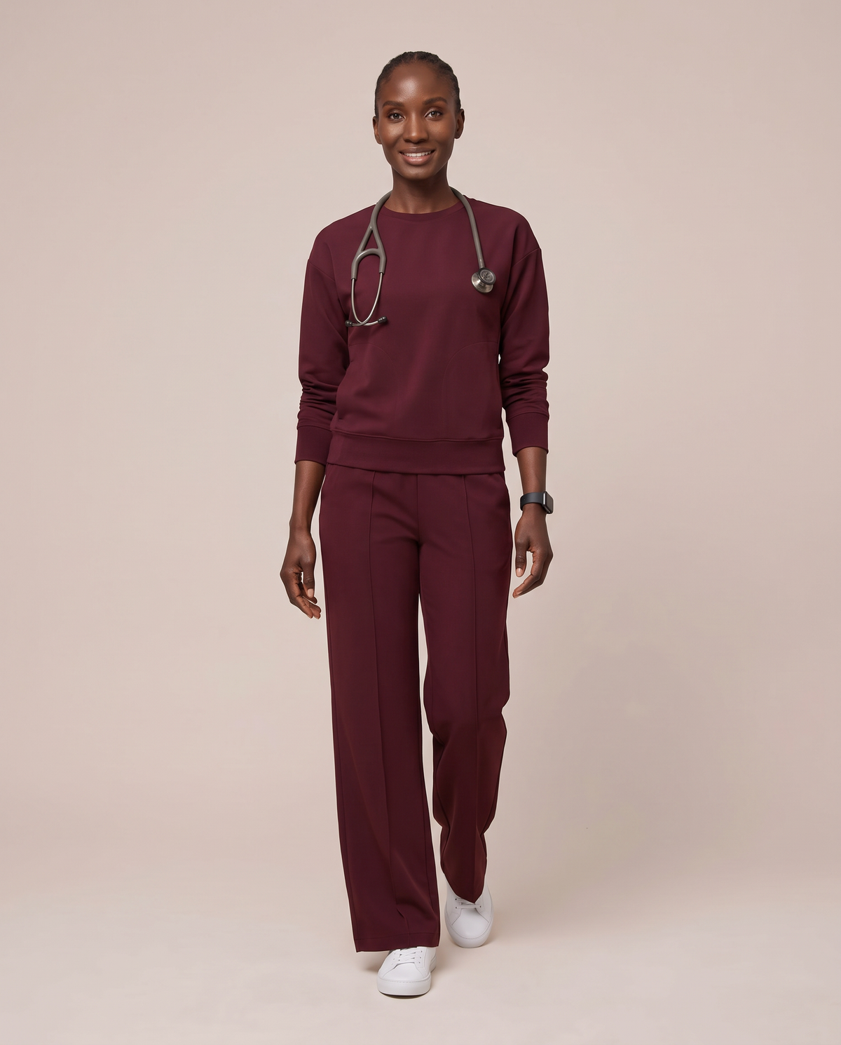 Long-Sleeve Crew-Neck Top Burgundy