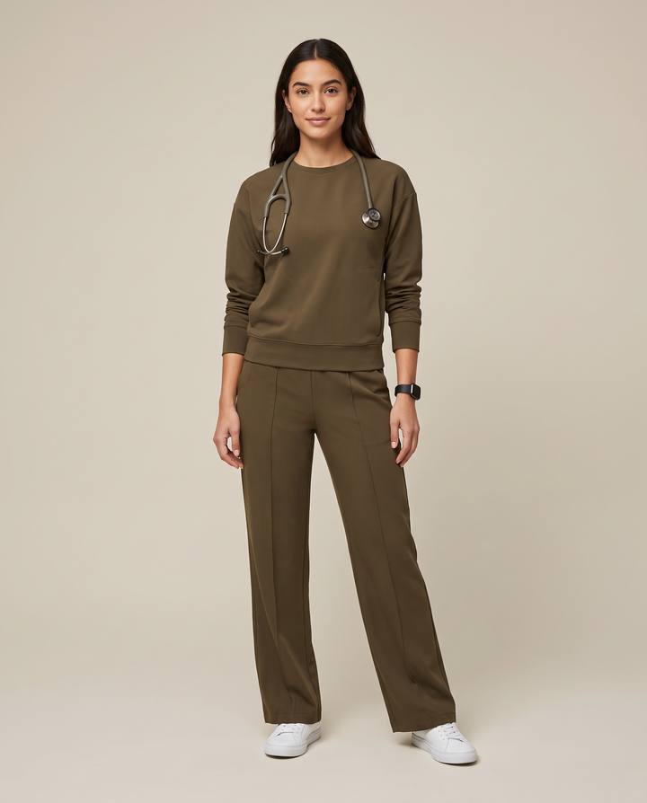 Long-Sleeve Crew-Neck Top Olive