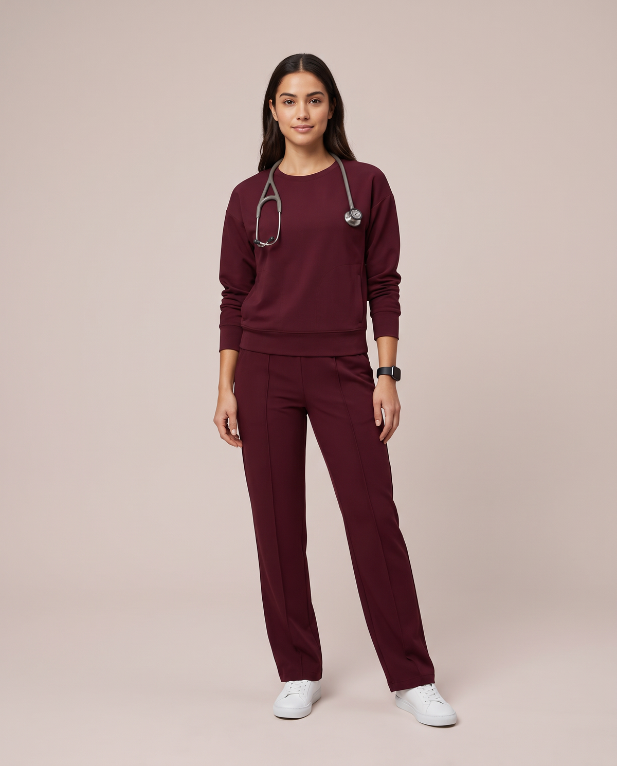 Long-Sleeve Crew-Neck Top Burgundy
