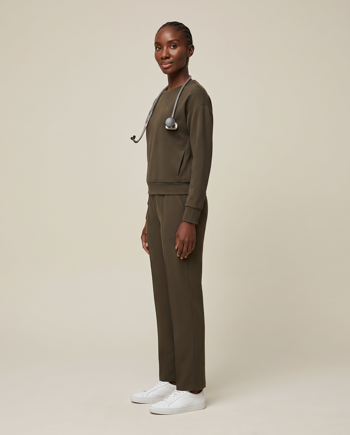 Long-Sleeve Crew-Neck Top Olive