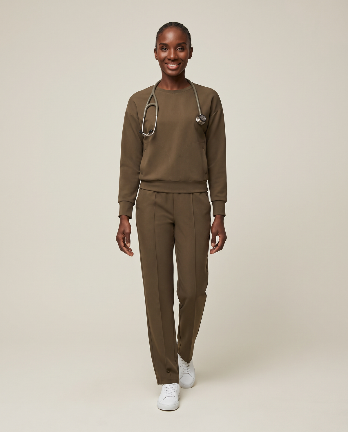Long-Sleeve Crew-Neck Top Olive