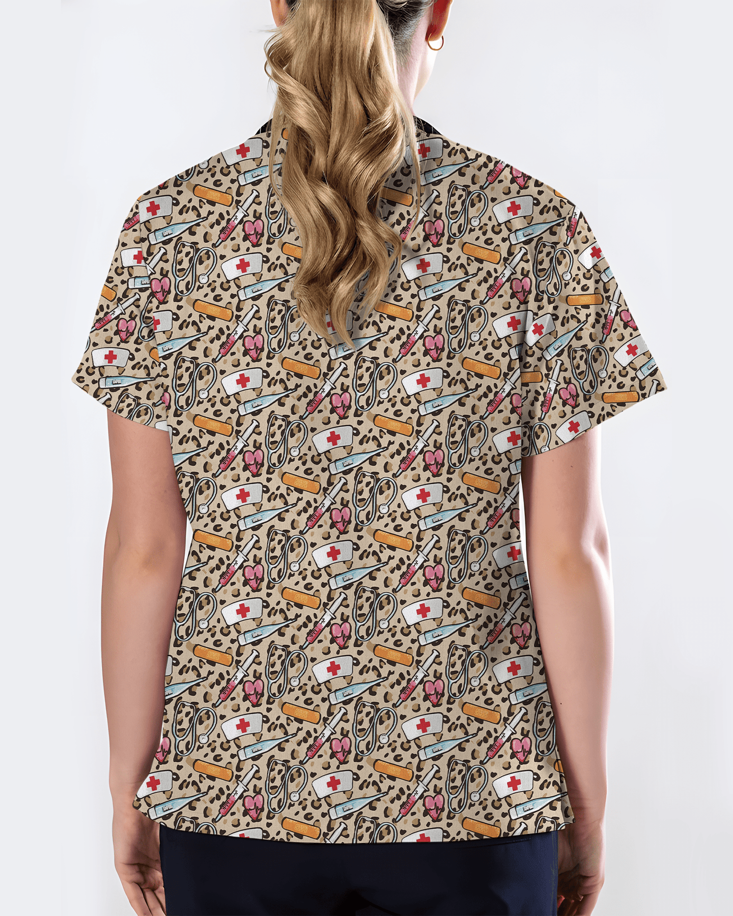 Trendy Leopard Print Nurse Essentials Scrub Top - Scrubloop