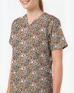 Trendy Leopard Print Nurse Essentials Scrub Top - Scrubloop