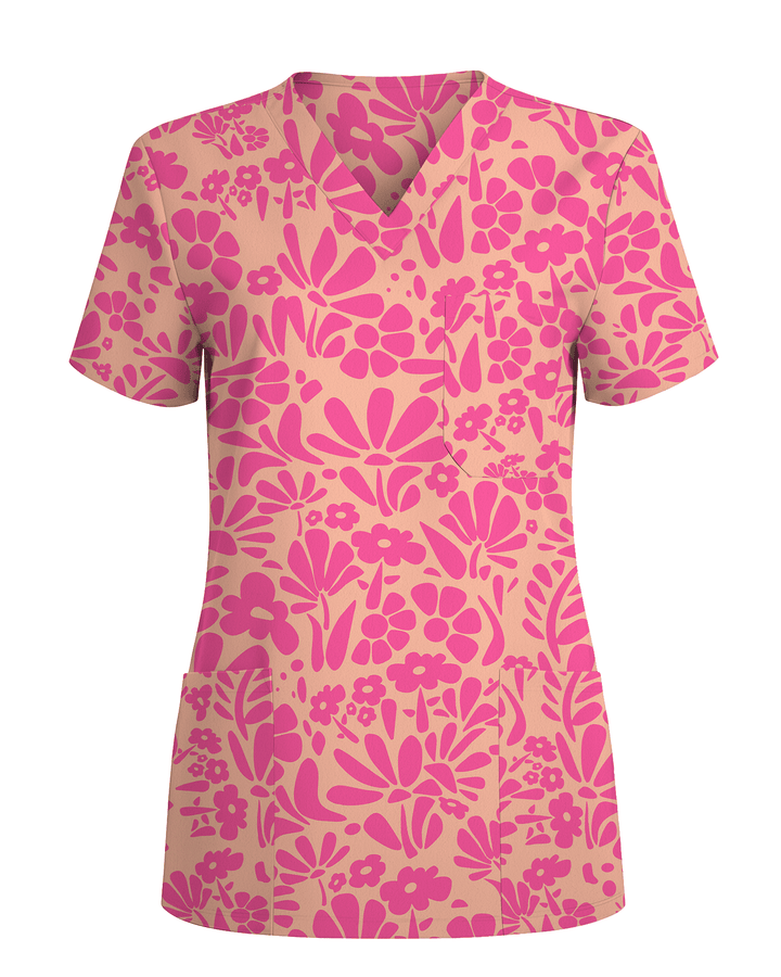 Tropical Blooms Island Paradise Vibes Women Scrub Top